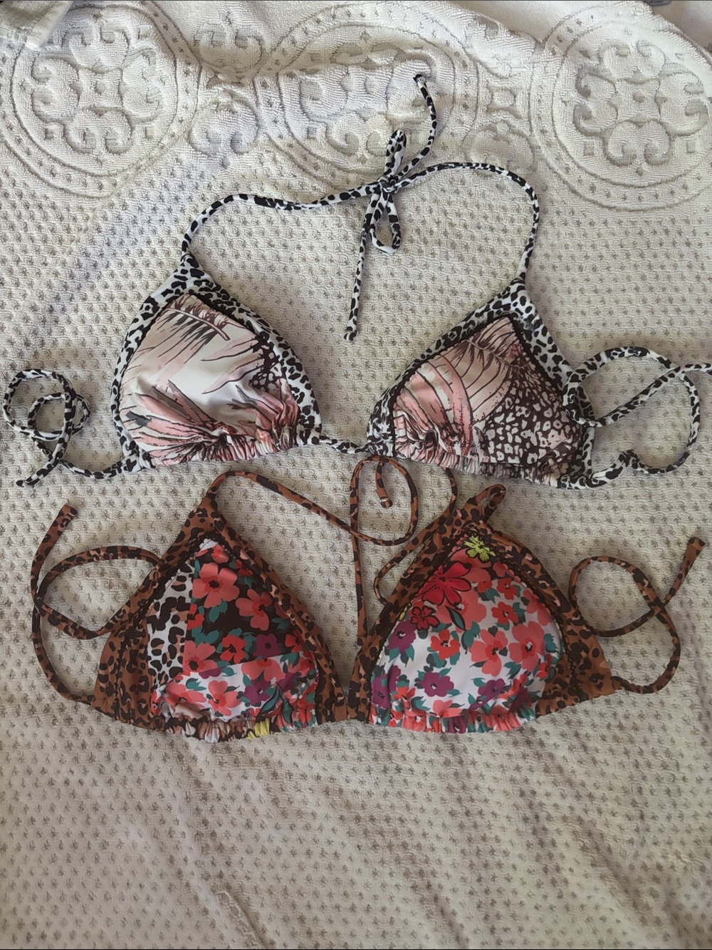 New! Reversible Floral & Animal Print Triangle Bikini Tops - Pink, Brown
